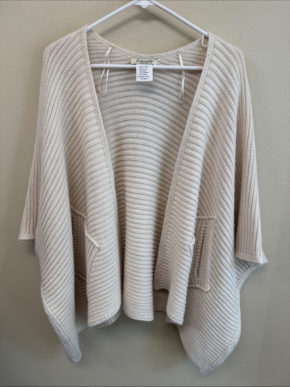 Cream Knit Open-Front Poncho Cardigan